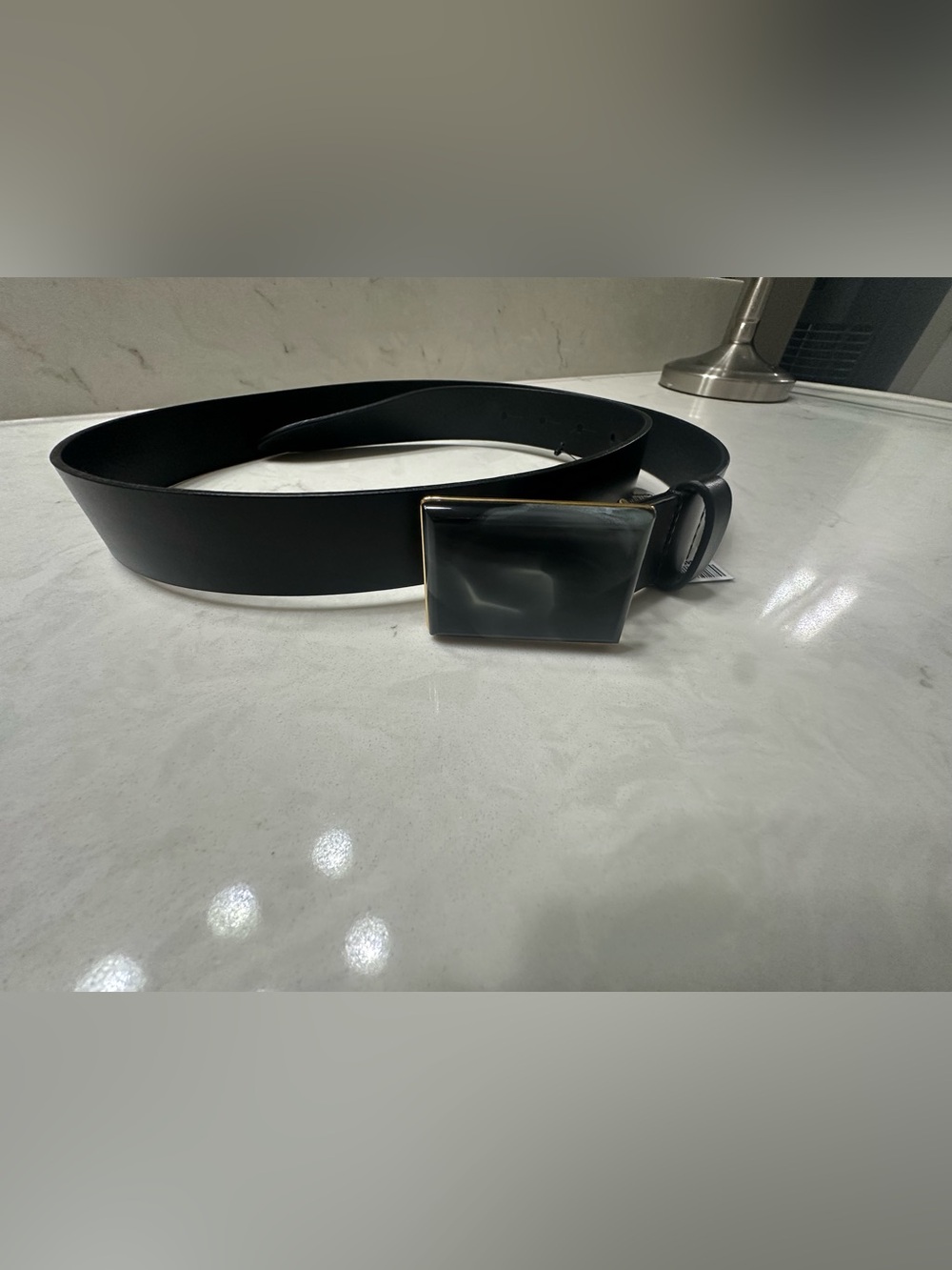 Isabel Marant Black Leather Belt with Shiny Rectangular Buckle, 43 inches, NWT